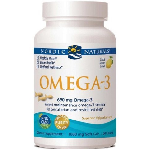 Nordic Naturals Omega-3 690 mg 60 kapsułek w rybiej żelatynie Nordic Naturals Omega-3 690 mg 60 kapsułek w rybiej żelatynie