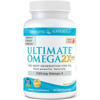 Nordic Naturals Ultimate Omega 2X Mini – suplement diety, 1120 mg, truskawkowe, 60 kapsułek