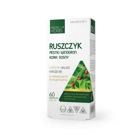 Medica Herbs Ruszczyk, Pestki Winogron, Kora sosny 60 kapsułek Medica Herbs Ruszczyk, Pestki Winogron, Kora sosny 60 kapsułek