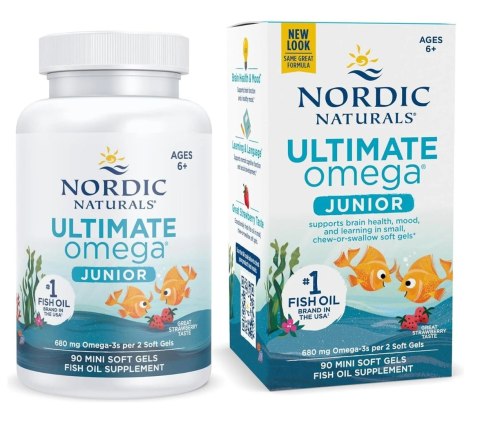Nordic Naturals Ultimate Omega Fish Oil Junior 680 mg 90 mini kapsułek miękkich o smaku truskawkowym Nordic Naturals Ultimate Omega Fish Oil Junior 680 mg 90 mini kapsułek miękkich o smaku truskawkowym