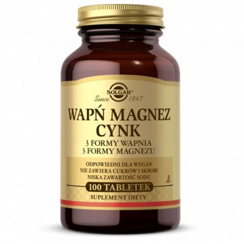 Solgar Wapń Magnez plus Cynk 100 tabletek Solgar Wapń Magnez plus Cynk 100 tabletek